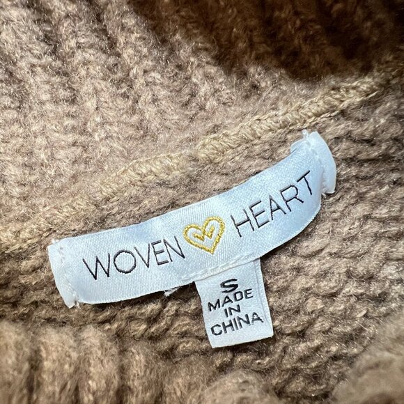 Woven Heart Chunky Cable Knit Turtleneck Sweater Brown Size Small - Picture 8 of 12
